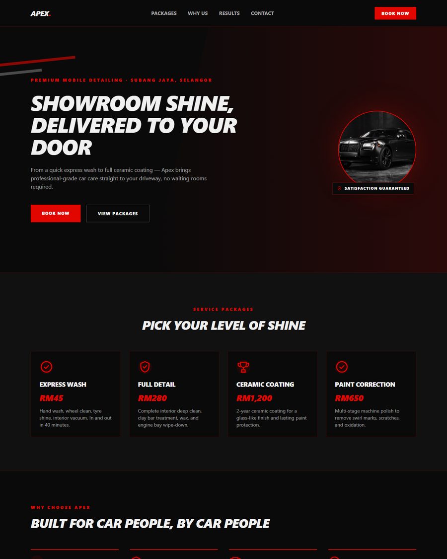 Apex Auto Detailing landing page preview