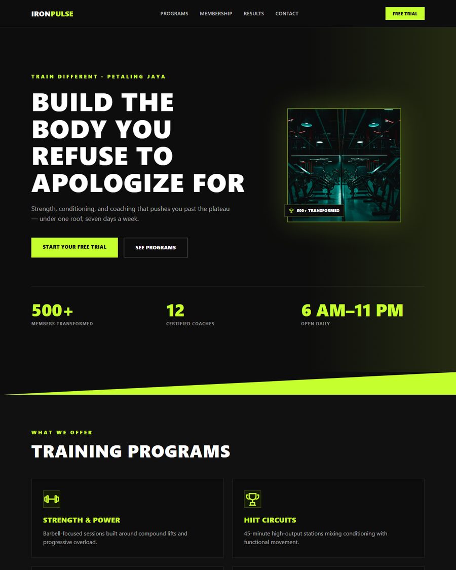 Iron Pulse Fitness landing page