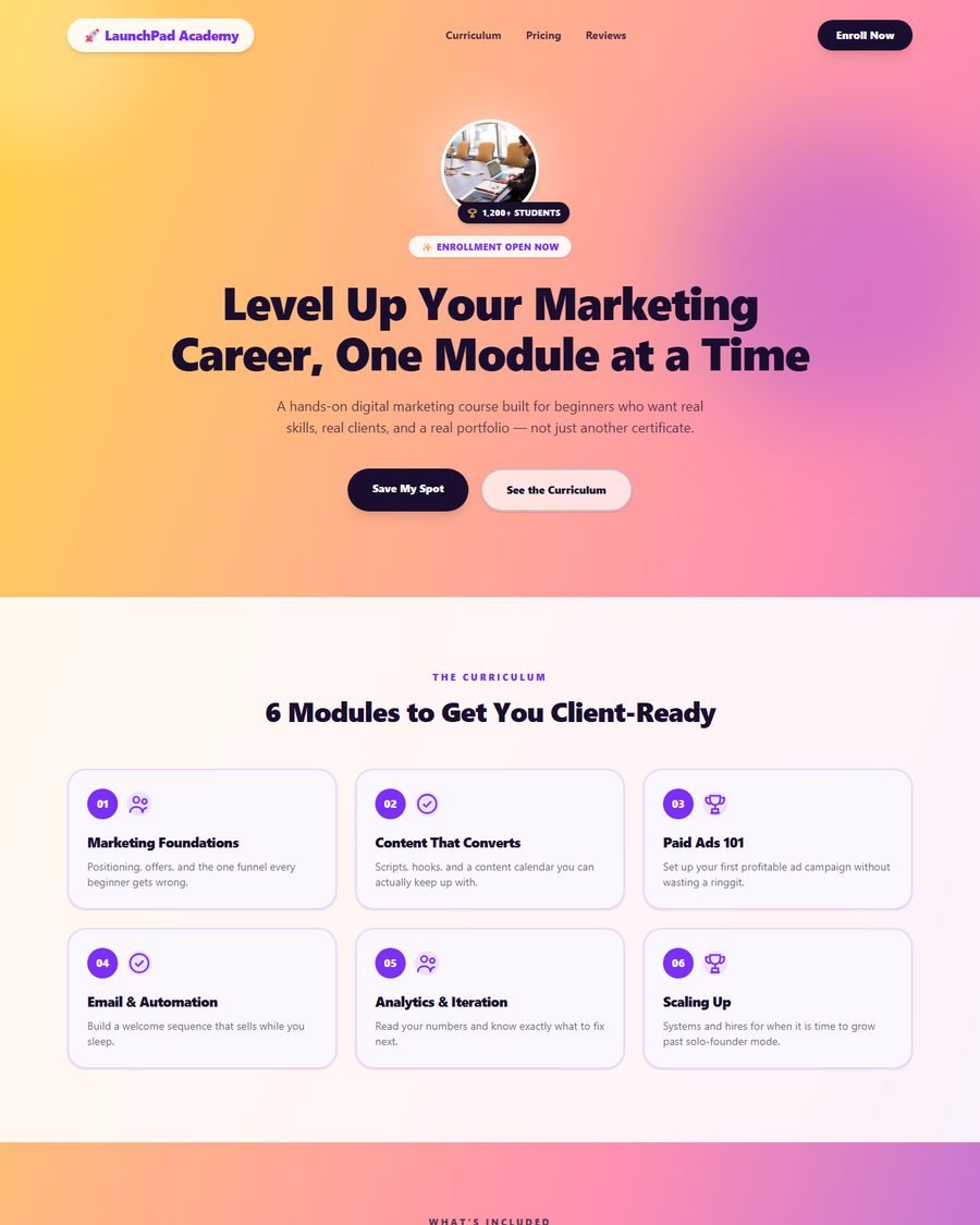 LaunchPad Academy landing page preview