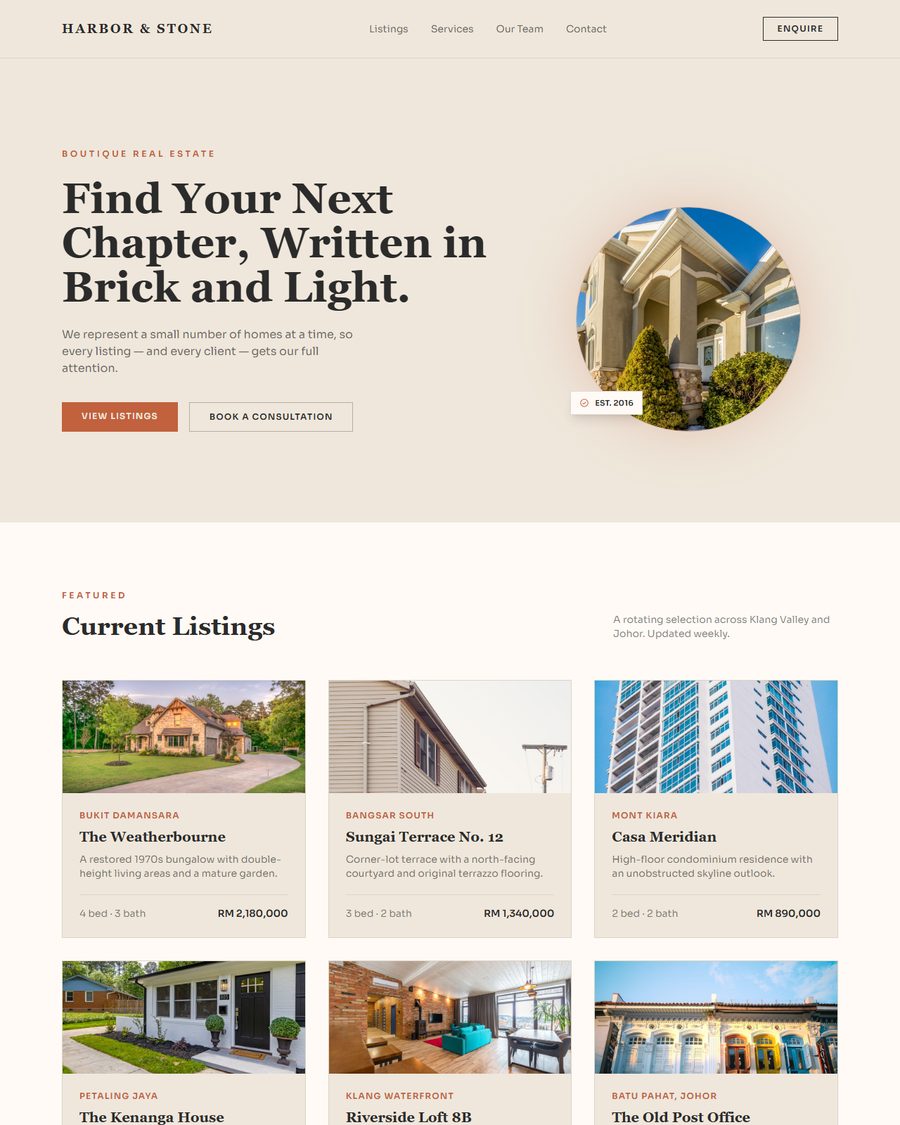 Harbor & Stone Realty landing page