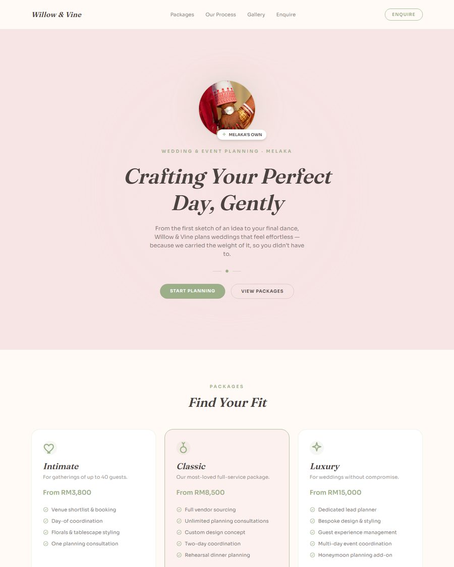 Willow & Vine landing page preview